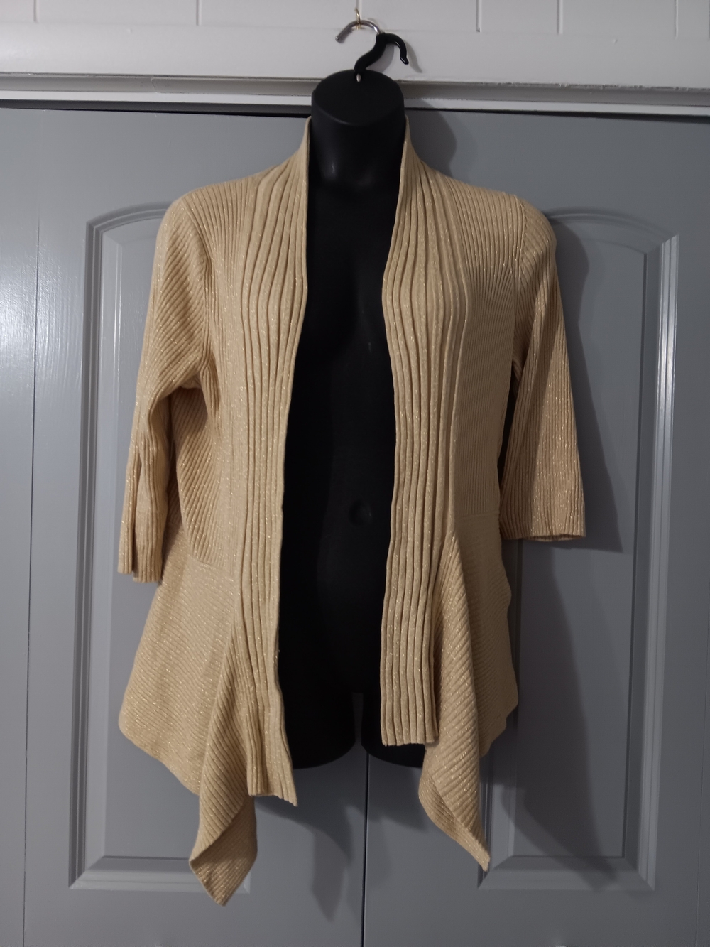 Investments Petite Gold Ribbed Open-Front Cardigan
